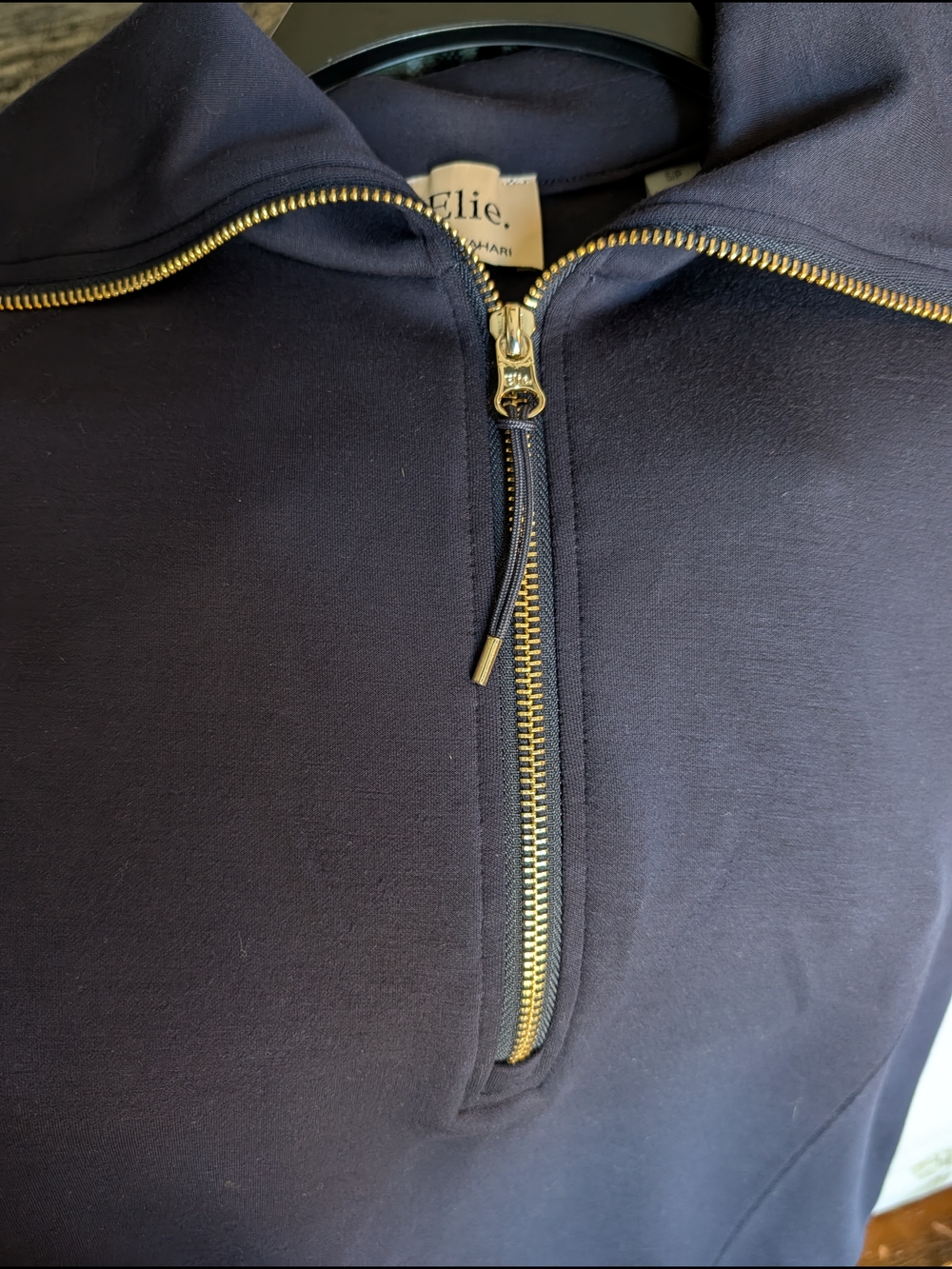 Elie Tahari Navy Short-Sleeve Half-Zip Top - Picture 3 of 3